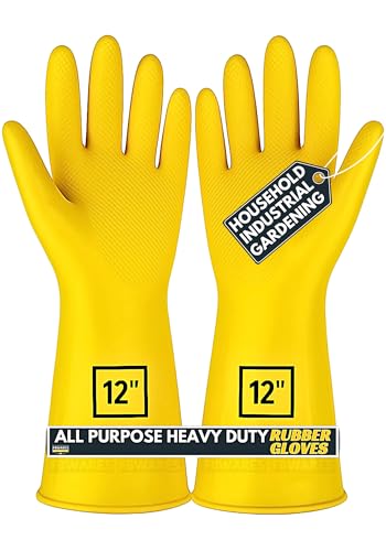 F8WARES All Purpose Heavy duty Rubber Hand Gloves for Cleaning, Kitchen, Washing Utensils, Gardening, Industrial, Safety, Construction & More - Waterproof Bathroom & Toilet Gloves 1 Pair Yellow - Image 1