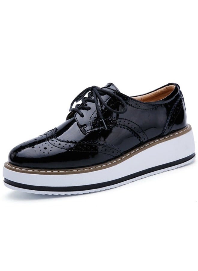 DADAWEN Women's Platform Lace-Up Wingtips Square Toe Oxfords Shoe, Black, 9 - Image 1