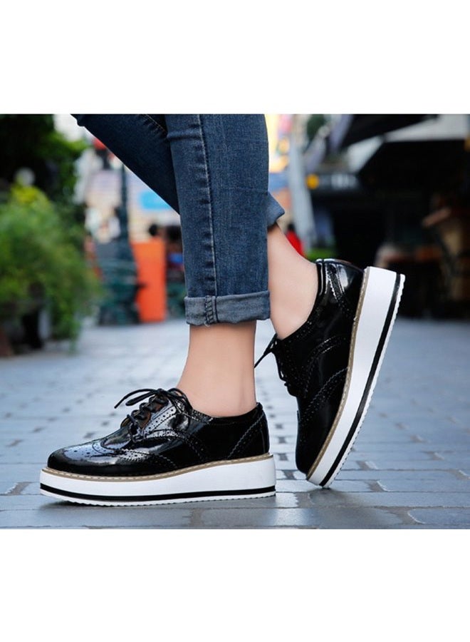 DADAWEN Women's Platform Lace-Up Wingtips Square Toe Oxfords Shoe, Black, 9 - Image 2