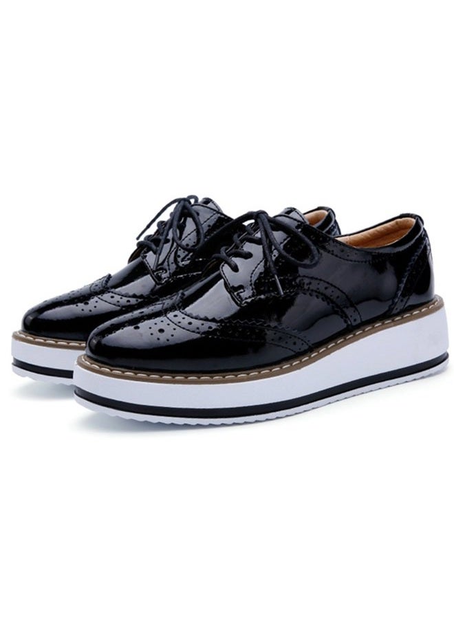 DADAWEN Women's Platform Lace-Up Wingtips Square Toe Oxfords Shoe, Black, 9 - Image 4