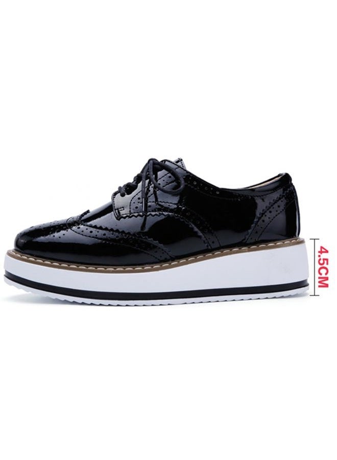 DADAWEN Women's Platform Lace-Up Wingtips Square Toe Oxfords Shoe, Black, 9 - Image 5