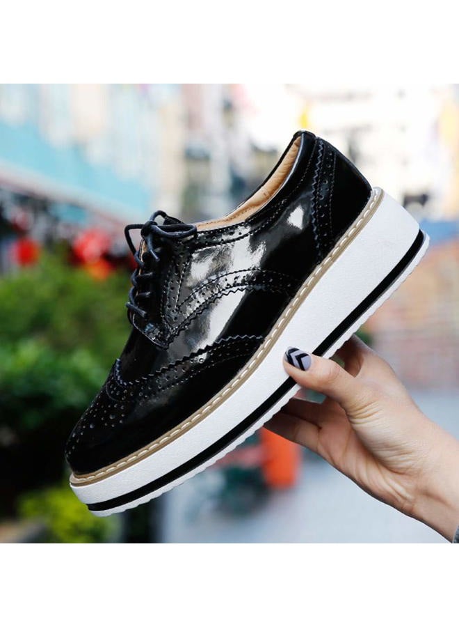 DADAWEN Women's Platform Lace-Up Wingtips Square Toe Oxfords Shoe, Black, 9 - Image 3
