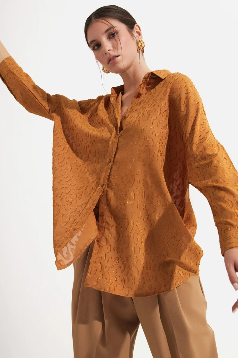 JUNE Women's Exclusive Oversize/loose Cut Self-Patterned Shirt
