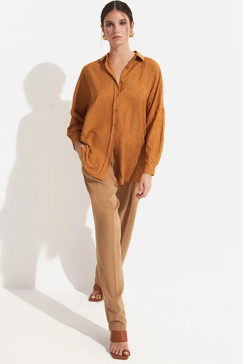JUNE Women's Exclusive Oversize/loose Cut Self-Patterned Shirt
