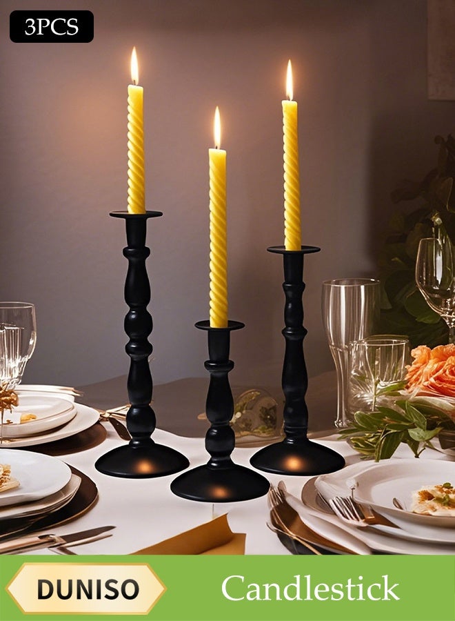 DUNISO 3 Pcs Candle Holders，Taper Candle Holder，Vintage Metal Candlestick Holders，Sturdy and Durable，Suitable for Decoration in Restaurants, Dinners, and Parties，Black  - Image 1