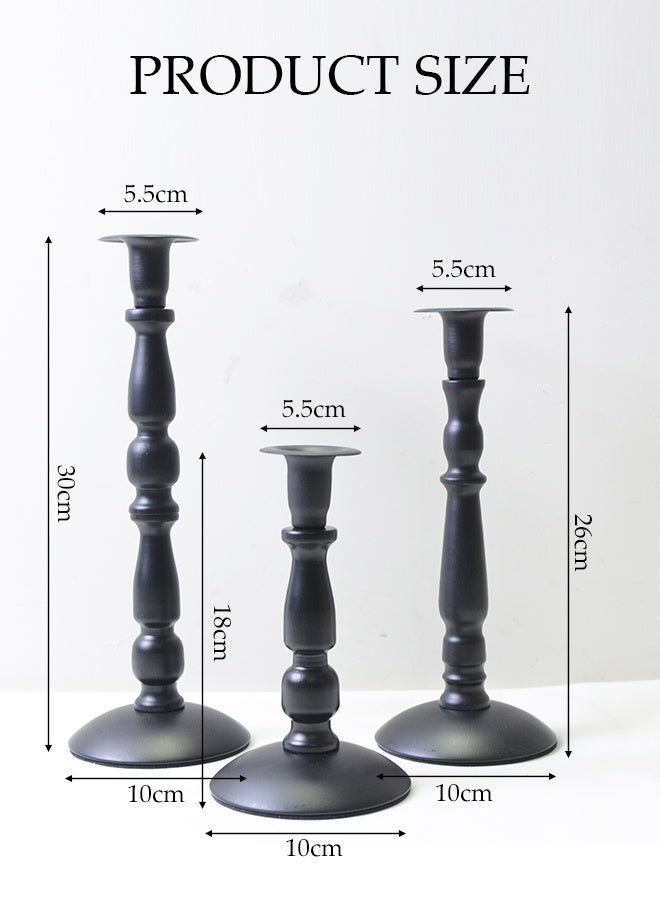 DUNISO 3 Pcs Candle Holders，Taper Candle Holder，Vintage Metal Candlestick Holders，Sturdy and Durable，Suitable for Decoration in Restaurants, Dinners, and Parties，Black  - Image 2