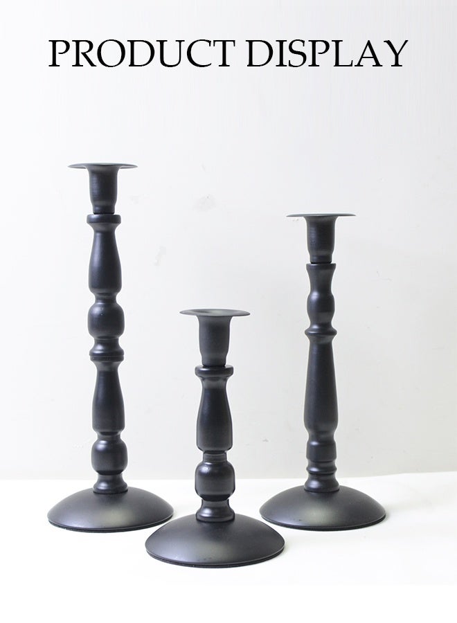 DUNISO 3 Pcs Candle Holders，Taper Candle Holder，Vintage Metal Candlestick Holders，Sturdy and Durable，Suitable for Decoration in Restaurants, Dinners, and Parties，Black  - Image 5