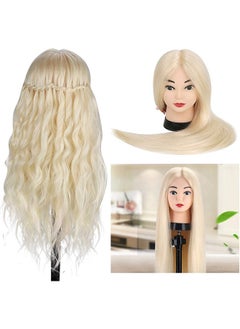 TopDirect Mannequin Head with 80% Real Hair, TopDirect 24" Blonde Hair Styling Hairdressing Cosmetology Mannequin Manikin Training Practice Head with Clamp and Tools  - Image 3