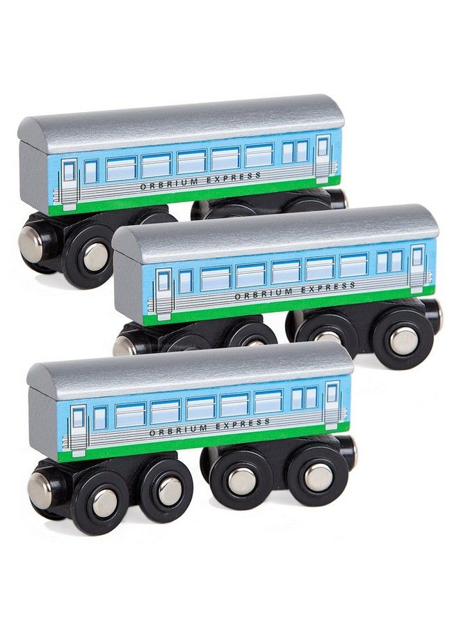 Orbrium Toys 3 Pcs Large Wooden Railway Express Coach Cars, Fits Thomas The Tank Engine, Brio, Chuggington Wooden Train  - Image 1