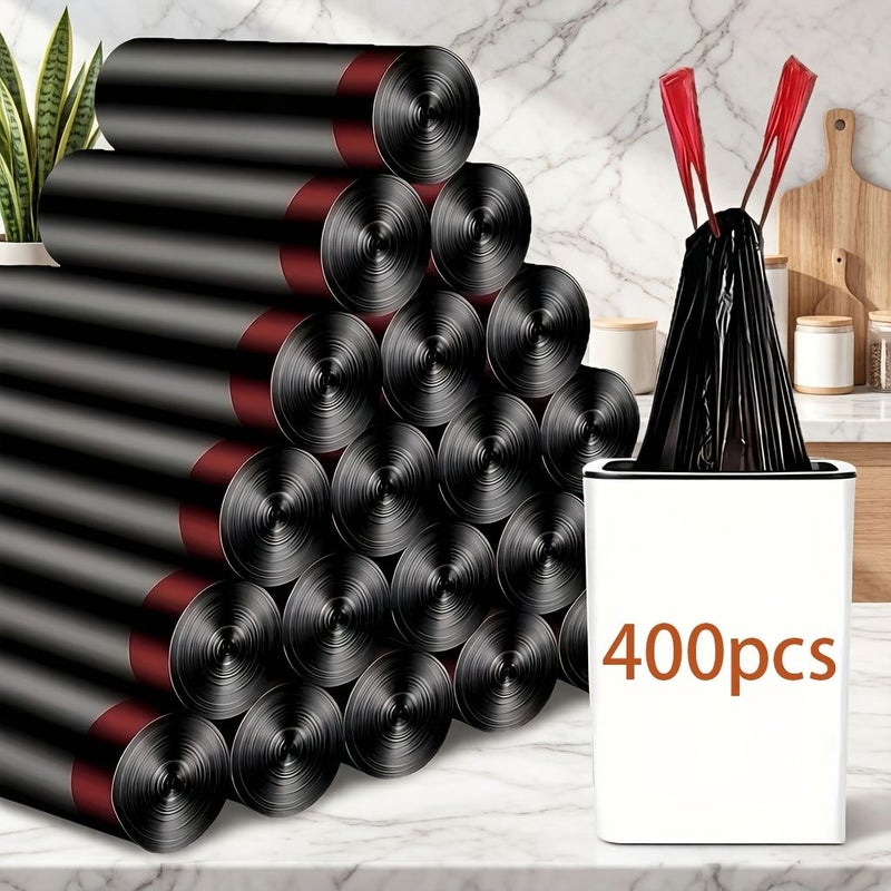 400 Black Drawstring Garbage Bags Automatic Closure Leakproof Sturdy Durable - Image 1