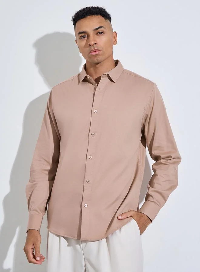 Styli  Beige Solid long Sleeves Shirt for Men | Best Price UAE