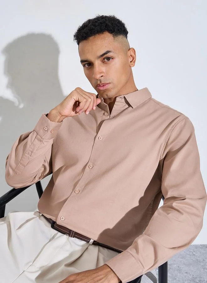 ستايلي Beige Solid long Sleeves Shirt