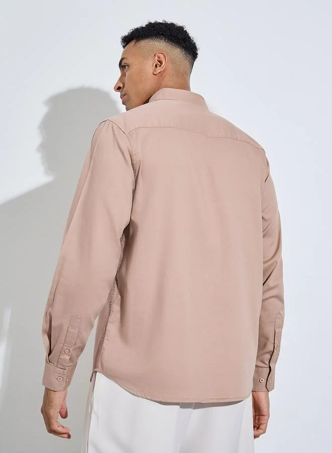 Styli  Beige Solid long Sleeves Shirt for Men | Best Price UAE