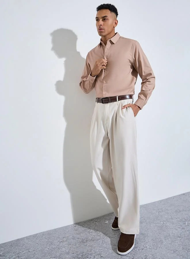 ستايلي Beige Solid long Sleeves Shirt