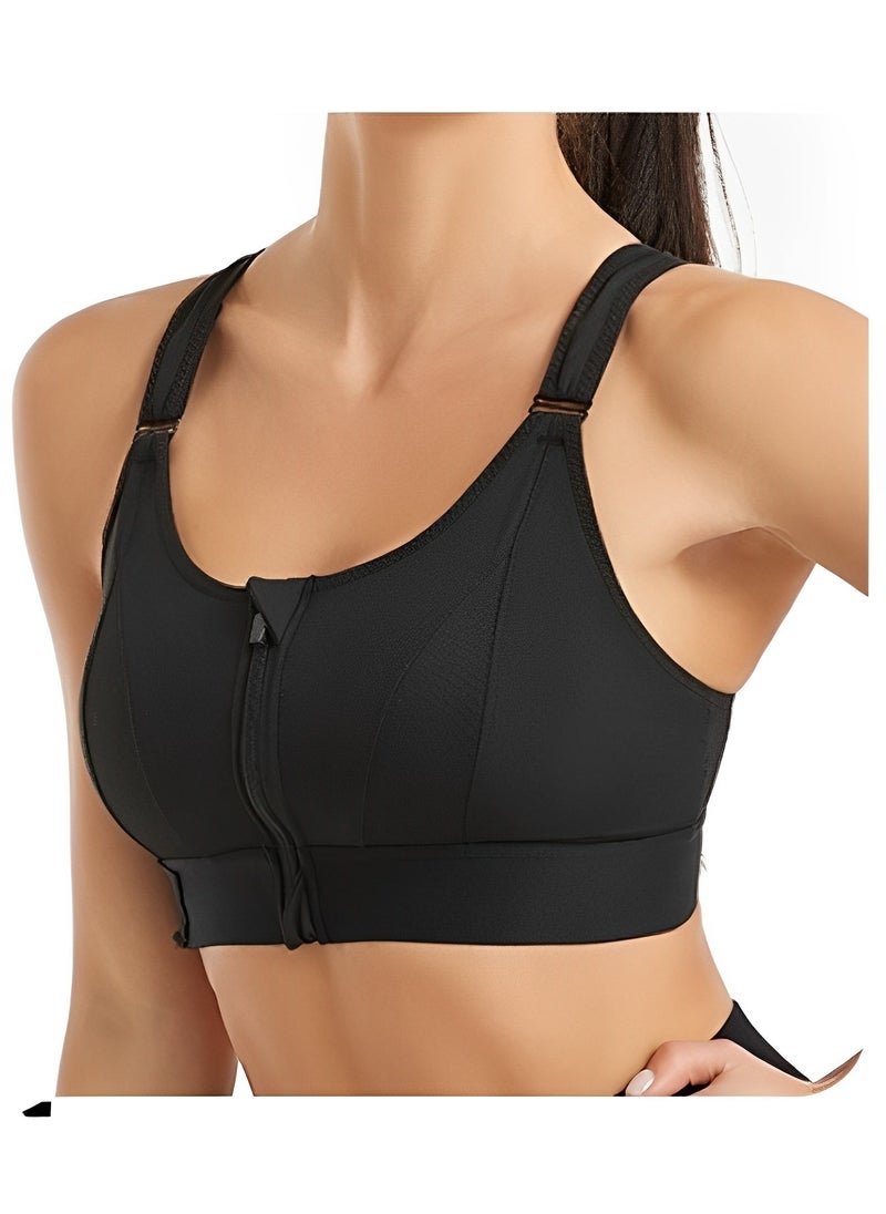 Women's Sports Bra Criss-Cross Back Padded Strappy Sports Bras Shockproof Wire-free Underwear Adjustable Front Zip Bra for Workout & Running