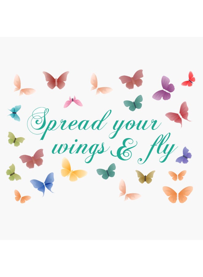 نيبمينينت ملصق جداري للزينة بطبعة عبارة "Spread Your Wings And Fly" وردي/أخضر/أبيض 50x70سم - Image 1