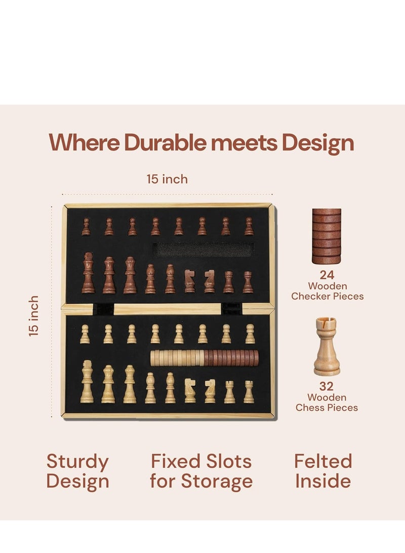 Y&D Chess Sets,15 Inch Magnetic Wooden Chess Set, Board Game for Adults and Kids, with 24 Checkers Pieces Extra & 2 Extra Queens,Portable Travel Chess Board Game Sets - Image 4
