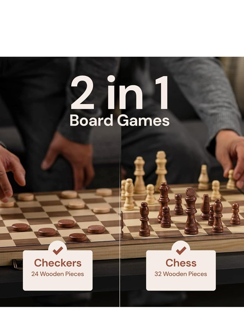 Y&D Chess Sets,15 Inch Magnetic Wooden Chess Set, Board Game for Adults and Kids, with 24 Checkers Pieces Extra & 2 Extra Queens,Portable Travel Chess Board Game Sets - Image 3