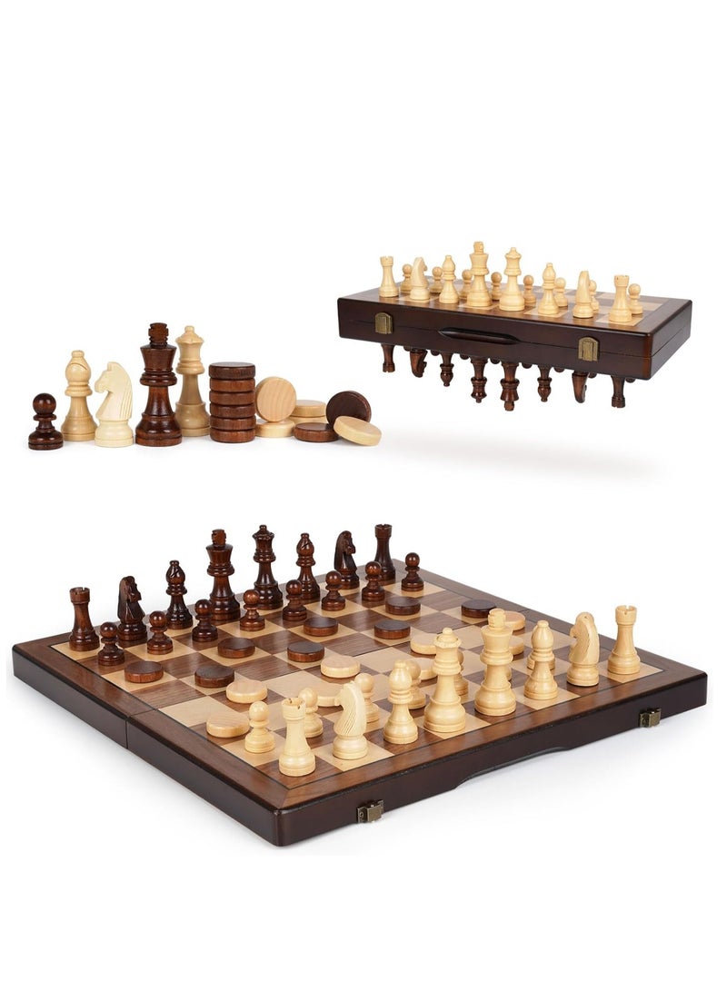 Y&D Chess Sets,15 Inch Magnetic Wooden Chess Set, Board Game for Adults and Kids, with 24 Checkers Pieces Extra & 2 Extra Queens,Portable Travel Chess Board Game Sets - Image 2