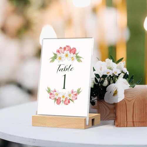 Desi Rang Acrylic Signage Holder With Wooden Base (4X6 In (A6), Straight/Slant Placing, 2 Side, Pack Of 3) Clear Display Table Sign Picture Frame Flyer Menu Stand Office Wedding Restaurant Hotel Home - Image 3