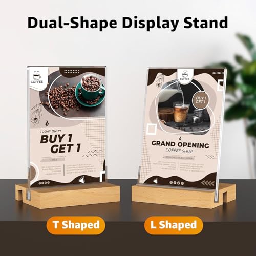 Desi Rang Acrylic Signage Holder With Wooden Base (4X6 In (A6), Straight/Slant Placing, 2 Side, Pack Of 3) Clear Display Table Sign Picture Frame Flyer Menu Stand Office Wedding Restaurant Hotel Home - Image 2