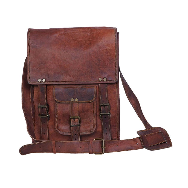 Komal's Passion Leather Leather crossbody bag messenger satchel tablet bag 11 inches for men and women by KPL (Brown)  - Image 1