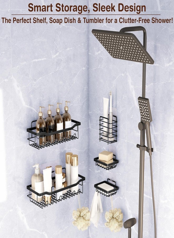 RUBOXA Self Adhesive Bathroom Shelf/GI Steel Tumbler Holder/Soap Stand for Kitchen/Bathroom Accessories - Combo (Black) - Image 2