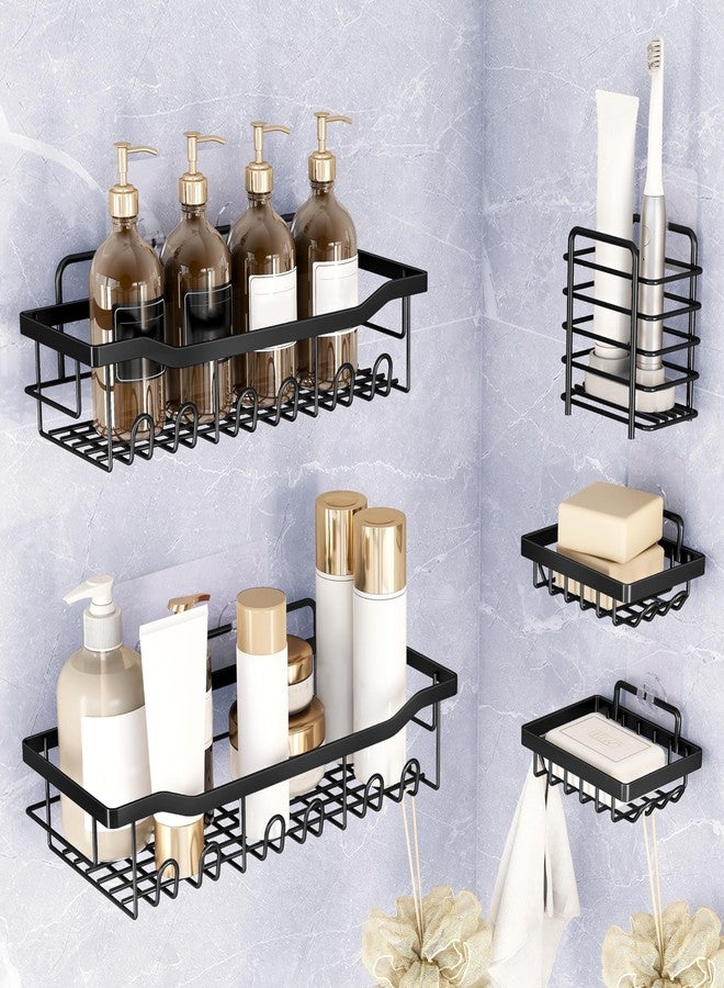 RUBOXA Self Adhesive Bathroom Shelf/GI Steel Tumbler Holder/Soap Stand for Kitchen/Bathroom Accessories - Combo (Black) - Image 1