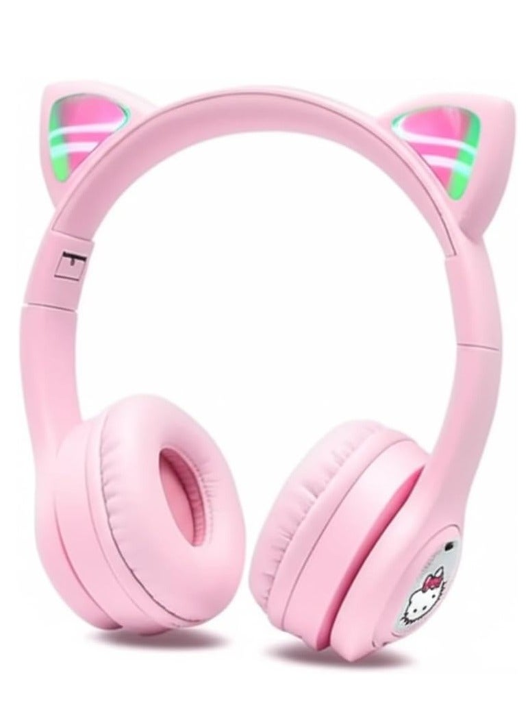 Hello Kitty AH-803D Wireless Bluetooth 5.3 Headphones with LED Lights and Microphone for Kids - Pink - Image 1