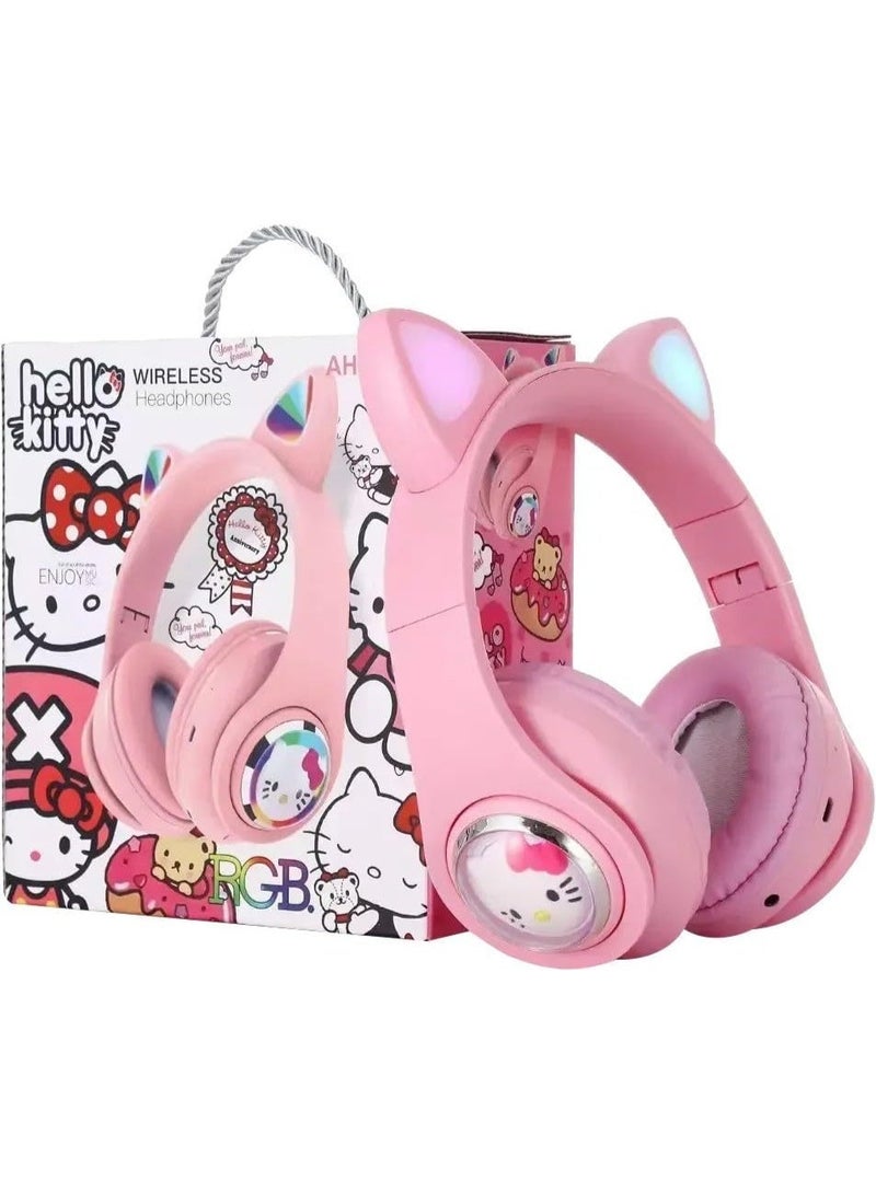 Hello Kitty AH-803D Wireless Bluetooth 5.3 Headphones with LED Lights and Microphone for Kids - Pink - Image 2