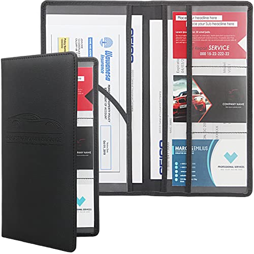 Bodskad Car Registration and Insurance Holder Premium Leather Insurance and Registration Holdervehicle Glove Box Car Organizer with Magnetic Shut for Cards Driver License Black - Image 1