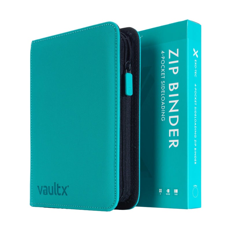 Vault X حافظة بطاقات التداول Vault X 4 جيب بسحاب، 160 بطاقة، مادة ألبوم إكسو-تيك الفاخرة، 20 صفحة تحميل جانبي، مجلد لألعاب بطاقات الجمع، الرياضة، TCG (أزرق مائل إلى الأخضر) - Image 1