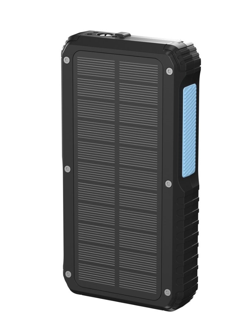 Powerology - Power Bank 20000mAh Solar Wireless Charging PD 20W with 70mm Retractable Type-C/ 4-Device Charging / IP54 Water Resistant / 22.5W USB-A Output / Li-Polymer Battery / 5H Full-Charge Time / Multi-Mode Flashlight - Black - Image 1