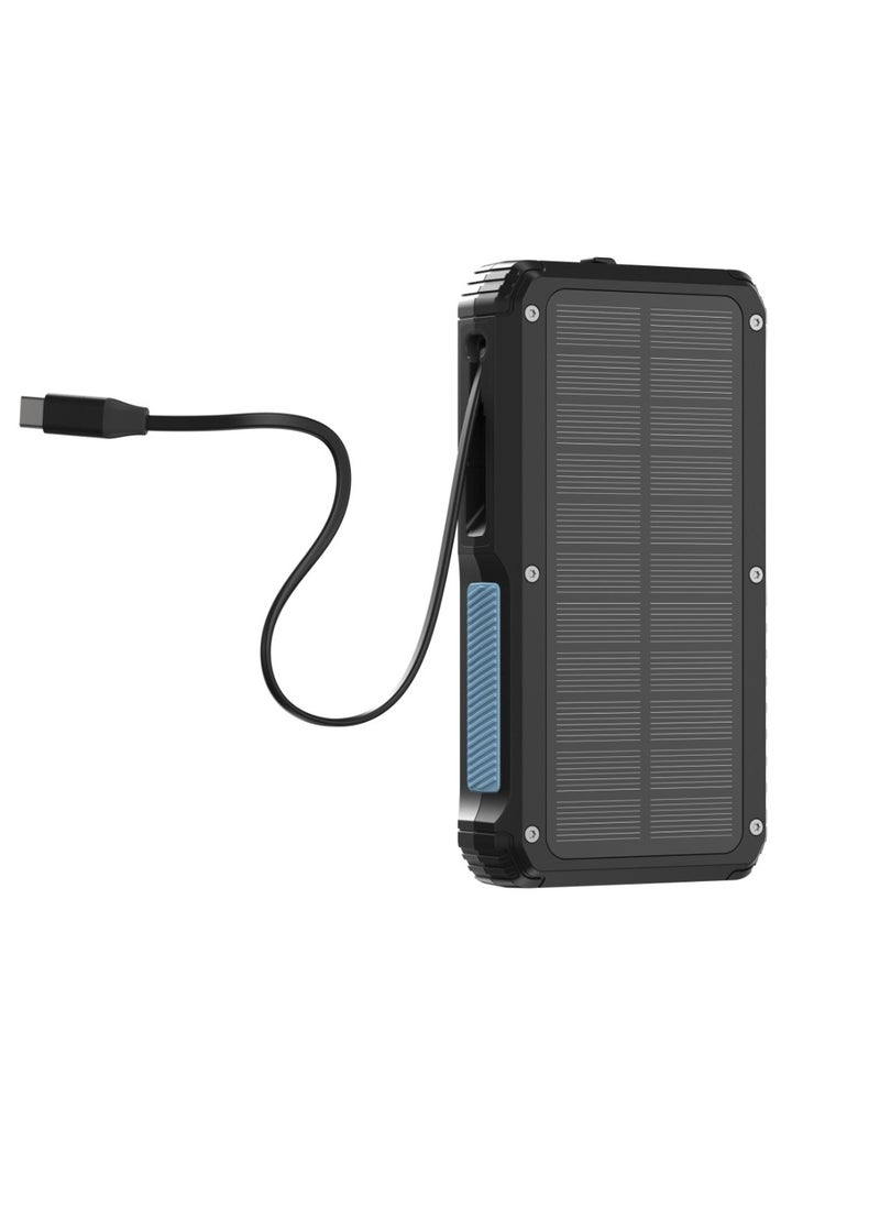 Powerology - Power Bank 20000mAh Solar Wireless Charging PD 20W with 70mm Retractable Type-C/ 4-Device Charging / IP54 Water Resistant / 22.5W USB-A Output / Li-Polymer Battery / 5H Full-Charge Time / Multi-Mode Flashlight - Black - Image 1