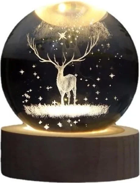 Lisinya Decorative Deer Designed Wooden Base Illuminated Glass Globe