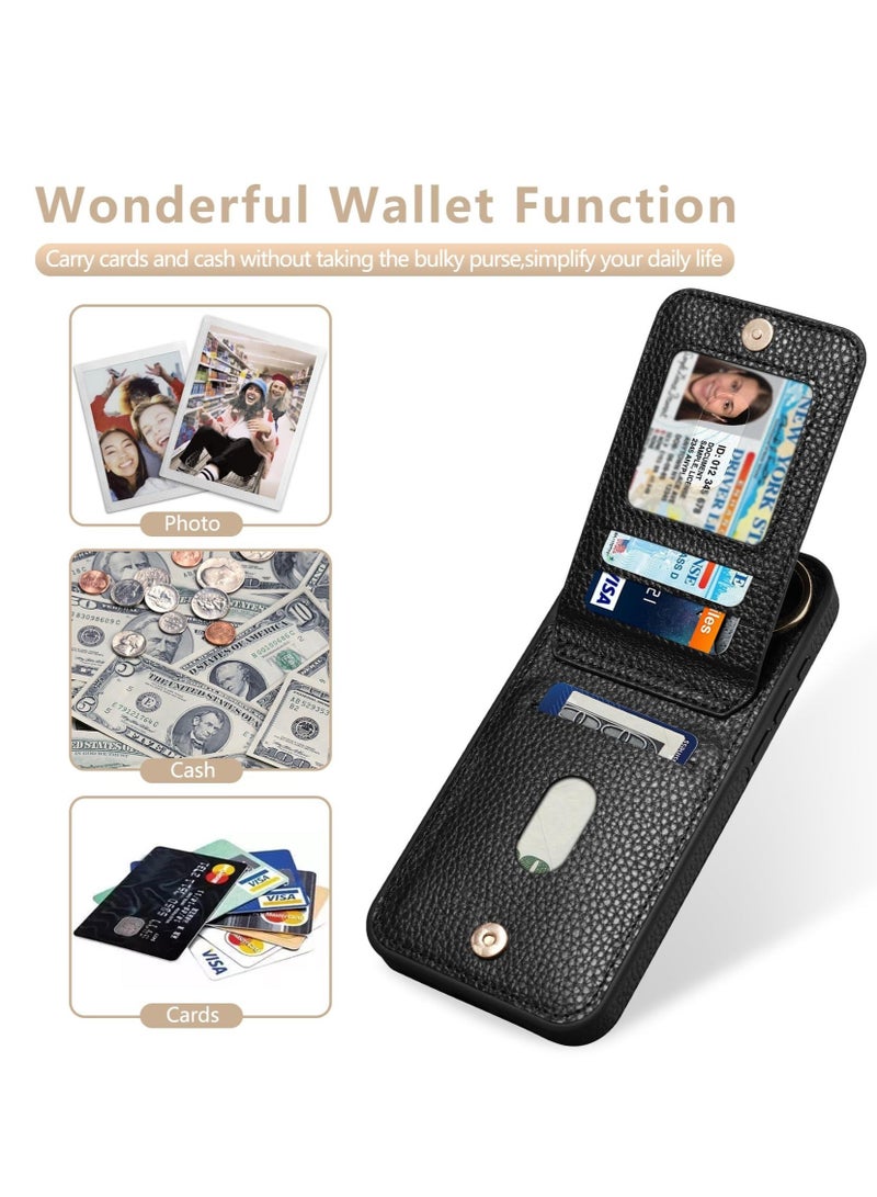 Crossbody Case for iPhone 15 Pro Max with RFID Blocking Card Slots, Detachable Lanyard Strap, 360°Ring Stand, Lychee Print iPhone 15 Pro Max Case (Black, 6.7'')  - Image 2