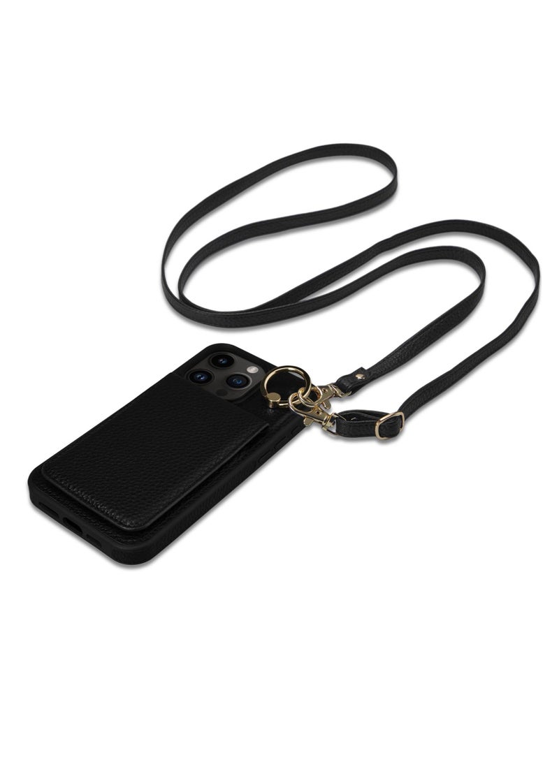 Crossbody Case for iPhone 15 Pro Max with RFID Blocking Card Slots, Detachable Lanyard Strap, 360°Ring Stand, Lychee Print iPhone 15 Pro Max Case (Black, 6.7'')  - Image 1