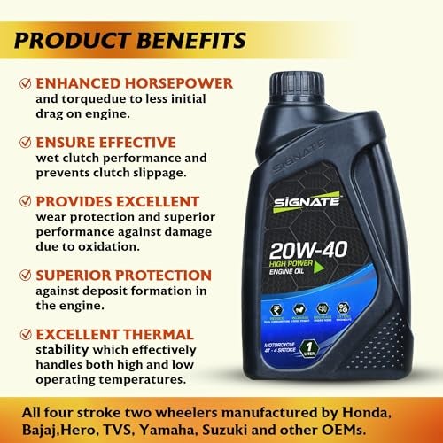 Signate 20W40 Engine Oil for Bikes 1L, 4 Stroke Engine Oil for Motor Cycle, Maximum Gear Protection & Efficient Performance Bike Oil (Pack of 4) - Image 5