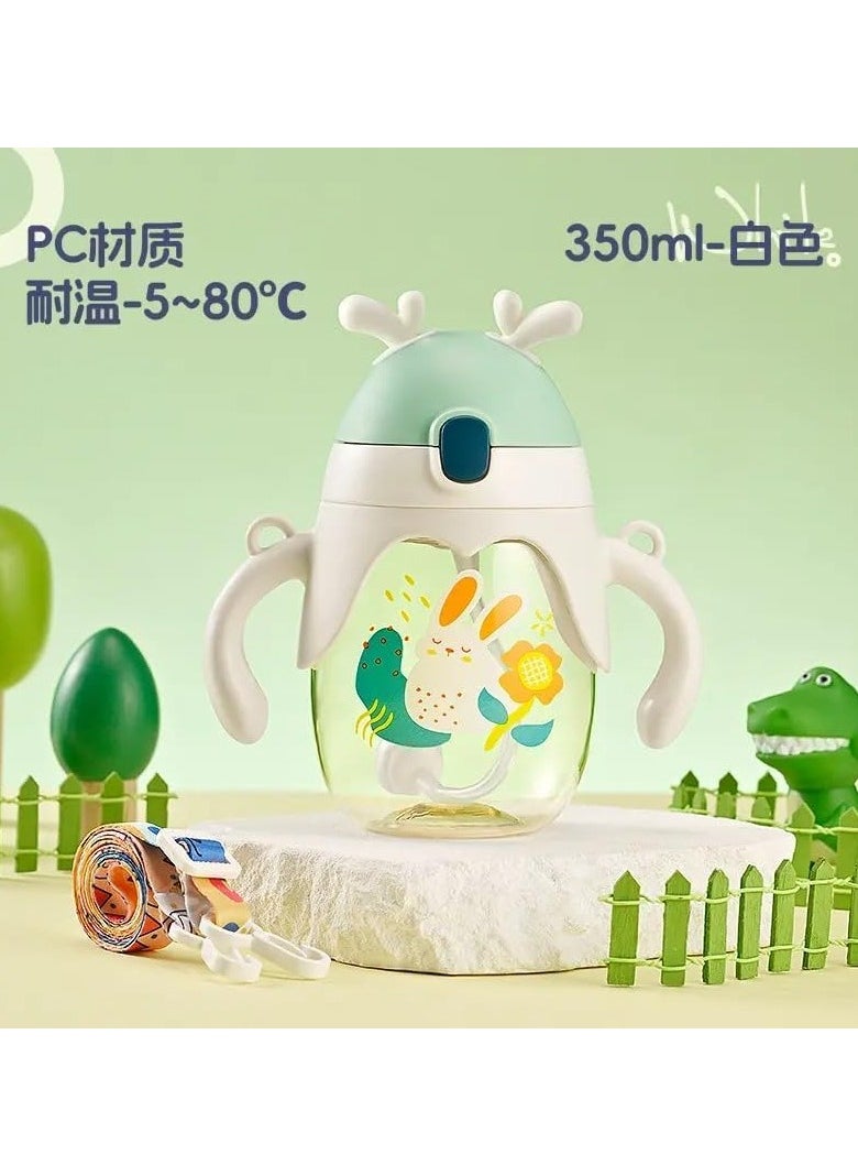 QSHOP - Premium Quality Kids Water Bottle with Straw 350ml Reusable Plastic Cartoon Water Bottle with Shoulder Strap and Silicone Cup Holder Suitable for Sports School Girls Boys - Image 1
