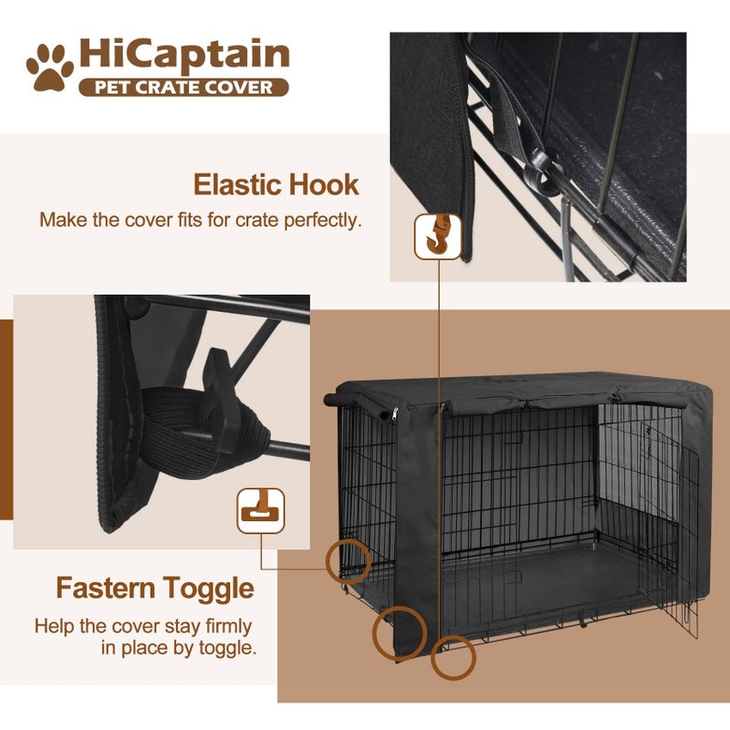 HiCaptain Breathable Dog Crate Cover 48 Inch, Durable Heavy Duty Kennel Cover, Dual Zippered Panels, Windproof Waterproof UV-Resistant(Black) - Image 4