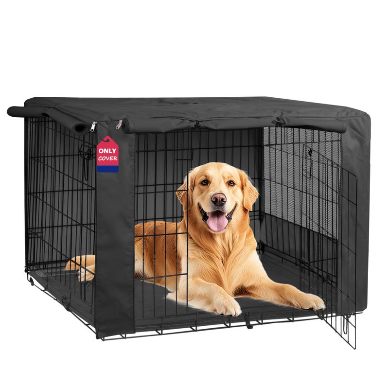 HiCaptain Breathable Dog Crate Cover 48 Inch, Durable Heavy Duty Kennel Cover, Dual Zippered Panels, Windproof Waterproof UV-Resistant(Black) - Image 1