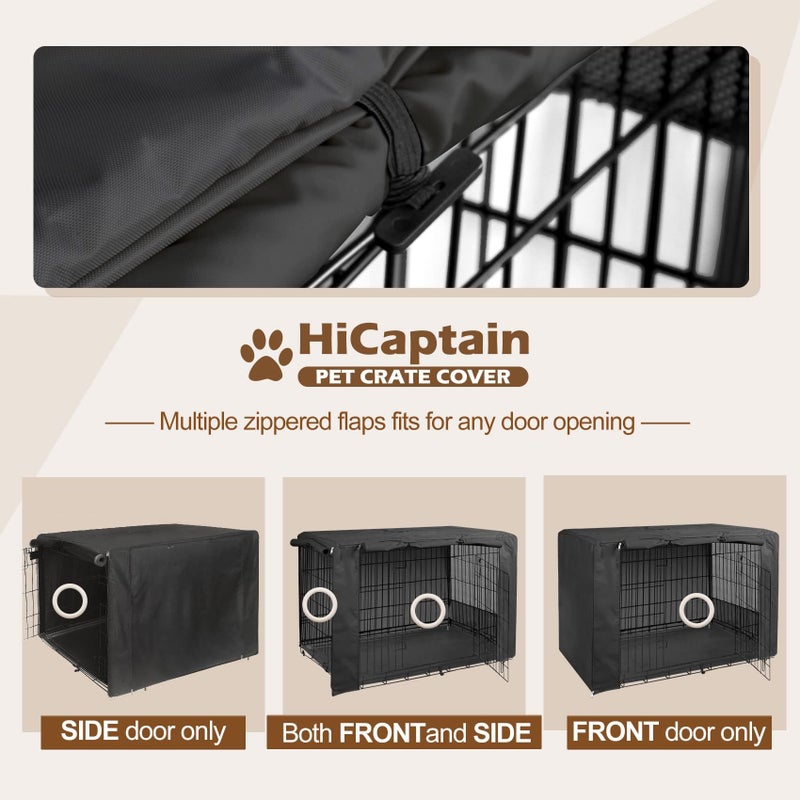HiCaptain Breathable Dog Crate Cover 48 Inch, Durable Heavy Duty Kennel Cover, Dual Zippered Panels, Windproof Waterproof UV-Resistant(Black) - Image 3