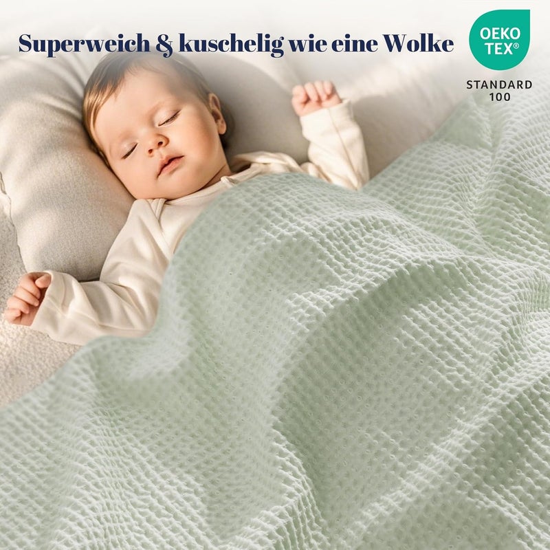 PHF 100% Cotton Waffle Weave Blanket Single Size 130 x 150cm, Pre-Washed Lightweight Breathable Throw Blanket for Summer, Oeko-TEX Certified for Bed Couch Sofa, Home Decor, Sage Green - Image 5