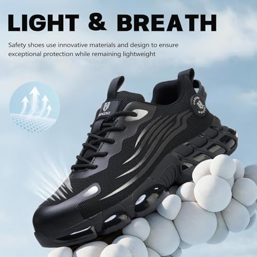 Hogent Steel Toe Shoes for Men Women Comfortable Lightweight Work Shoes Men Puncture Proof Air Cushioned Composite Toe Sneakers for Industrial Construction Carbon Black - Image 4