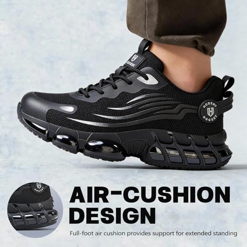 Hogent Steel Toe Shoes for Men Women Comfortable Lightweight Work Shoes Men Puncture Proof Air Cushioned Composite Toe Sneakers for Industrial Construction Carbon Black - Image 5