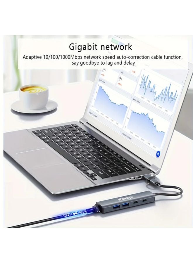 6 In 2 USB C Hub Adapter With 10Gbps Fast Transmission 2 USB 3 2 1 USB C 3 2 RJ45 1000M For Laptop Tablet Phone - Image 5