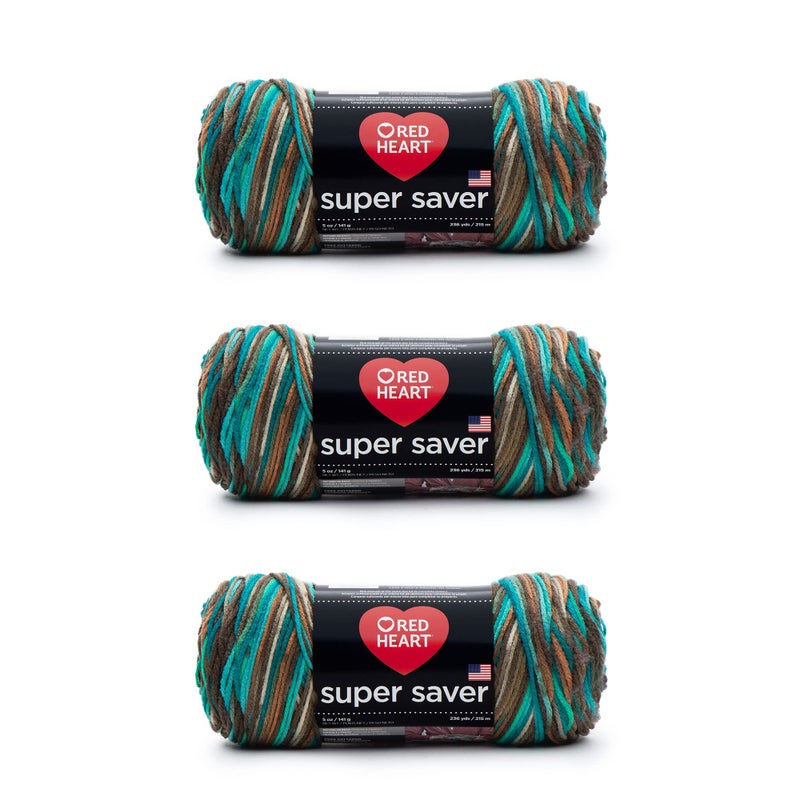 Red Heart Super Saver Yarn, 3 Pack, Reef 3 Count - Image 1