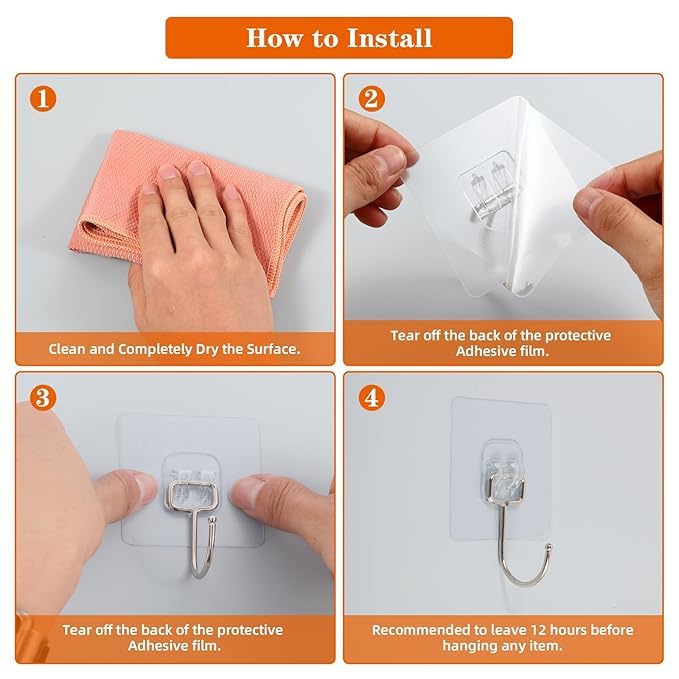 Wishbone Hook Hanger TRANSPERANT Large Adhesive Hooks for Hanging Heavy Transparent Extra Strong Hooks Waterproof Towel HooksWall Hooks SelfAdhesive for Kitchen Bathroom 10PCS - Image 3