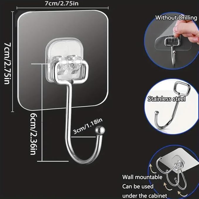 Wishbone Hook Hanger TRANSPERANT Large Adhesive Hooks for Hanging Heavy Transparent Extra Strong Hooks Waterproof Towel HooksWall Hooks SelfAdhesive for Kitchen Bathroom 10PCS - Image 2