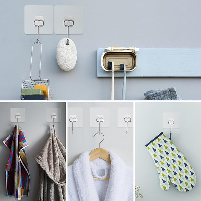 Wishbone Hook Hanger TRANSPERANT Large Adhesive Hooks for Hanging Heavy Transparent Extra Strong Hooks Waterproof Towel HooksWall Hooks SelfAdhesive for Kitchen Bathroom 10PCS - Image 5